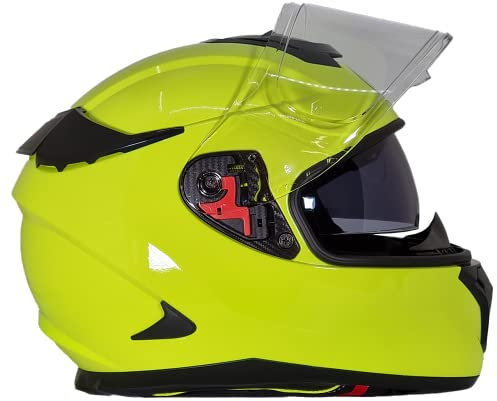 BHR Full Face Motorradhelm mit Doppelvisier 813 RACE | Full Face Motorradhelm ECE homologiert mit Sonnenblende | Mann/Frau | FLUO GELB | L