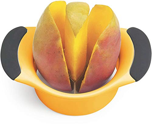 Mango Slicer, Peeler and Pit Remover Tool, Mango Cutter Splitter, The Indestructible blade shape can completely peel off all the mango skin,Fruit Divider,Ergonomic Rubber Grip Handle Non Slip,BPA-free