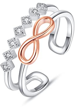 Ring Rosegold Ringe für Frauen Unendlichkeit Zirkonia Offener Ring Sterling Silber 925 Damen Verlobungsring Einstellbare Stapelbare Ringe Fingerring