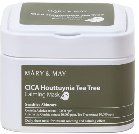 Mary&May Maschera Lenitiva alla CICA, Houttuynia e Tea Tree - Maschera in tessuto daily pull-out per un effetto lenitivo e idratante immediato - Skincare coreana, 30 fogli