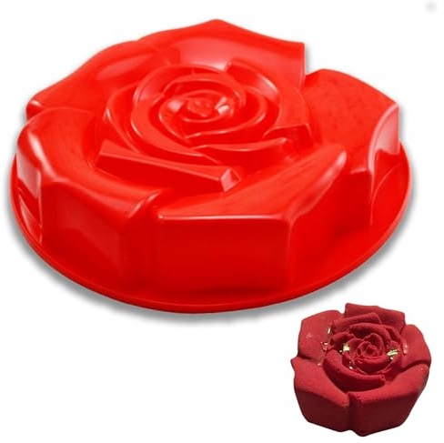 Hoshisea Silikon-Blumenform, Große Rosen Blumen-Silikonform, Rosen 3D-Silikonform, Silikonformen Fondant,Verwendet für Backen von Kuchen, Gelee, Muffins, Süßigkeiten(Rot)