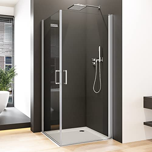 Goezes Duschkabine 90x90 Eckeinstieg Pendeltür Duschabtrennung Doppelt Drehtür Schwingtür Duschwand 6mm NANO Beschichtung EGS Sicherheitsglas Höhe 195cm