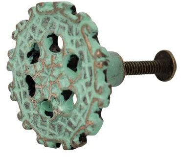 Knober Pomo para muebles de hierro con estructura | para cajoneras, armarios, cajones, mango | turquesa, serie Shack, diseño 03