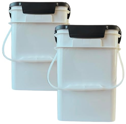 House Naturals 4 Gallon Square Food Grade Plastic Bucket with Lid, Made in USA (Pack of 2) BPA Free (White)