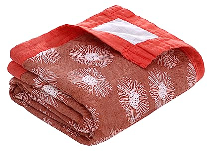 Musselin Decke für Baby, Babydecke Baumwolle Musselin Spucktuch Baby Bambus Bio-Baumwolle atmungsaktive Sommerdecke Baby Puckdecke, 110 x 150cm Spucktuch Geschenk zur Geburt, Doppelschicht-Löwenzahn