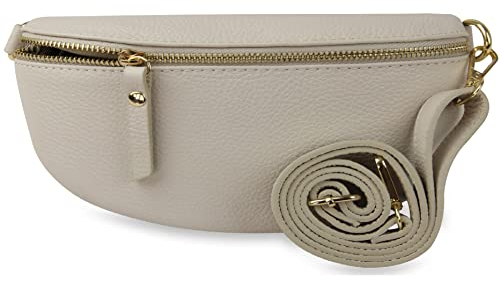 Frentree® Damen Echtleder Bauchtasche, Made in Italy, Umhängetasche Crossbody Tasche Schultertasche mit goldenem Reißverschluss, Größe MINI