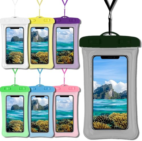 7 Pcs IPX8 Waterproof Phone Pouch, Floating Universal Dry Bag Compatible with Most Phones Up to 17cm, Lightweight PVC Multicolor Phone Case with Lanyard for Beach Pool Fishing Outdoor Activities
