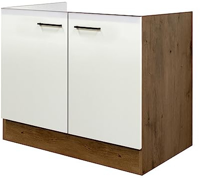 Flex-Well Spülenunterschrank ohne Arbeitsplatte - 100 cm breit - Magnolia Matt Lancelot Oak – Vintea