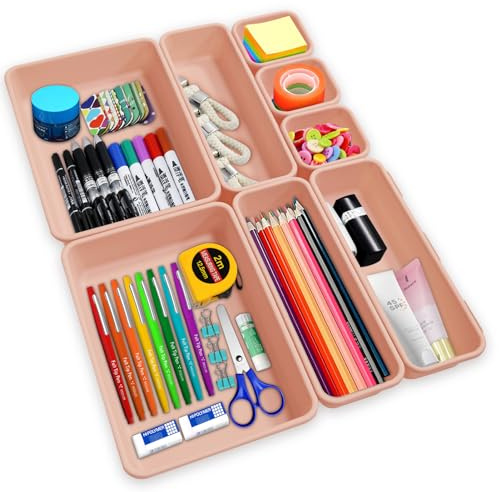 Organizer Cassetti Bagno Cucina, 8 Pezzi Divisori Organizzatore Cassetti | Portaposate Separatori Organizer Scrivania Contenitori in Plastica di 3 Dimensioni per Trucchi Bagno Cucina Ufficio