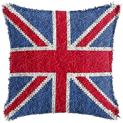 ROCKY&CHAO Latch Hook Kit British Flag 43x43cm Latch Hook Pillow Case Kits DIY Latch Hook Cushion Kits Cross Stitch Embroidery Kits Latch Hook Pillow Cover Kits Home Decor
