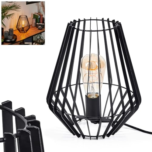 Tischleuchte Emporia, moderne Tischlampe aus Metall in Schwarz, Nachttischlampe mit Schirm in Gitter-Optik, Höhe 27 cm, mit An-/Ausschalter am Kabel und Lichteffekt, 1 x E27, ohne Leuchtmittel