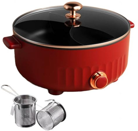 ARTSIM Appareil Fondue Chinoise, Multi-Fonctions Appareil Fondue Chinoise Electrique Convient Aux FêTes d'anniversaire (avec 2 Filets Non éTanches),Red