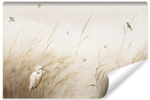 Muralo - 3D Non-Woven Wall Mural Wallpaper - Photo Wallpaper 3D Effect - Wallpaper for Living Room Bedroom - Photo Wallpaper - Birds in Tall Grass Motif - Width 360 cm x Height 240 cm