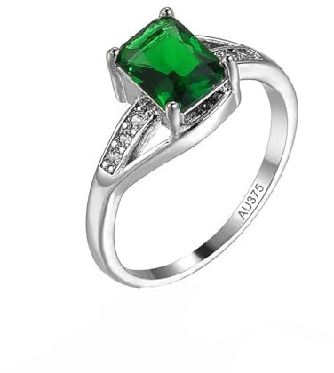Epinki Weiß Gold Au375 9K Freundschaftsringe, Simple Elegant Ring Partnerringe mit Peridot Grün, Gold 375 Ring mit Moissanit Echte Goldschmuck, Gr.49 (15.6)