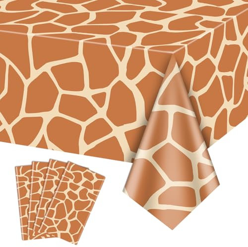 PTECDROTS Lot de 4 nappes rectangulaires imprimées de girafe, décorations d'anniversaire pour fête prénatale, 130 x 220 cm