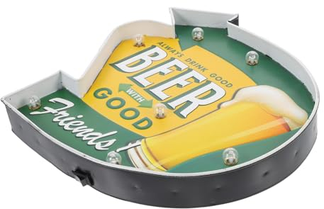PRETYZOOM Amerikanisches Retro Eisen Bier Leuchtschild Grün mit Wandleuchte und Batteriebetriebener Dekoration für Riegel und Shop Wand
