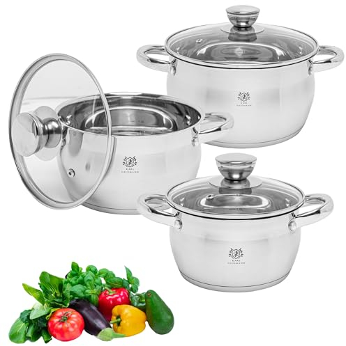 KARL HAUSMANN Set di Pentole Induzione - 3 Pezzi - Batteria di Pentole Acciaio Inox - Scala Interna - Pentola per Induzione, Gas, Elettrica e in Vetroceramica - Riscaldamento e Cottura Uniforme