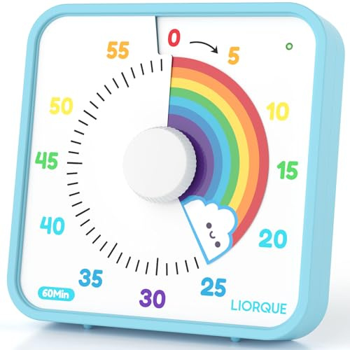 LIORQUE 19CM Large Visual Timer for Kids, Non-Ticking 60 Minute Visual Countdown Timers for Classroom Desk Countdown Clock with Magnetic Backing, Kids Timer Clock(Battery Included)