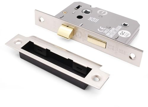 EAI Satin Nickel Bathroom Lock, 74mm Case x 57mm Backset | Suitable for Left and Right Closing Doors, Adjustable Keep Reduces Rattle, Dust Box and Fixings Included