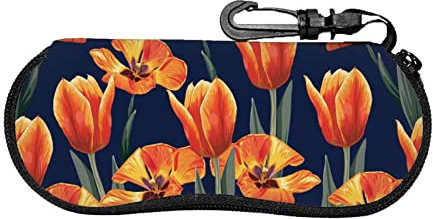 Wpamlrta Brillenetui mit Reißverschluss, Motiv: Orange Tulpe, stylisch, ultraleicht, tragbar, Neopren, weiches Sonnenbrillenetui mit Karabiner, Siehe Abbildung, One size