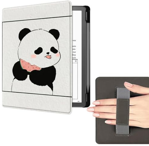Étui pour Kindle Scribe (10,2), Étui Fin Et Léger en Cuir PU avec Dragonne Et Mise en Veille/Réveil Automatique pour Liseuse Kindle Scribe 2022 - Panda Mangeant De La Pastèque
