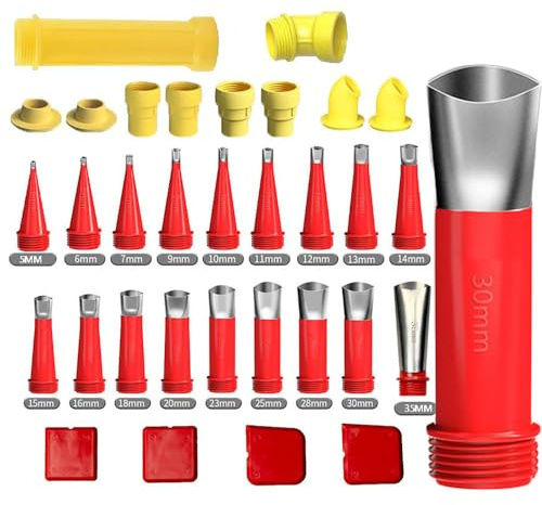 Coogime Stück Silikon Edelstahl Düsen, 32 Stück Universal Integrierte Gummidüse Werkzeug Kit, Kartuschenspitzen Edelstahldüsen Silikonspitzen Dichtungsfinisher Einteiliger, Dichtungsfinisher (Rot)