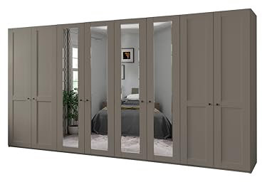 WIEMANN Drehtürenschrank mit 4 Spiegeltüren mittig, Landhausstil Kleiderschrank 400cm breit, Kieselgrau, Höhe 216cm, Marlow