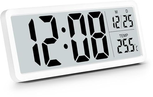 Sukeen Digitale Wanduhr batteriebetrieben, Wanduhr Digitaluhr mit großen Ziffern, Temperatur, 12/24 Std, Tischuhr Digitaluhr Wand für Wohnzimmer Schlafzimmer Büro Schule Garage Lagerhaus-Weiß