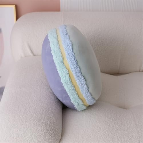 Rundes Kissen Plüschkissen Taillenpolster Macaron Weiches Kissen, Kreatives Keksförmiges Kissen Plüsch Rundes Kissen Dekoratives Sofa Rückenlehne Sitz Taillenkissen Büro (grün lila Clip gelb,32x32 cm)
