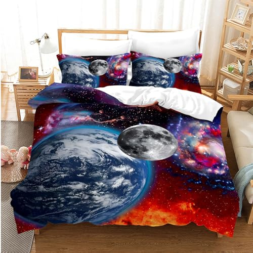 CIUNVXD Barn rymd tema sängkläder set, 3D rymd stjärnhimmel universum barnsängkläder, planet, natthimmel, universum påslakan (C, 135 x 200 cm)