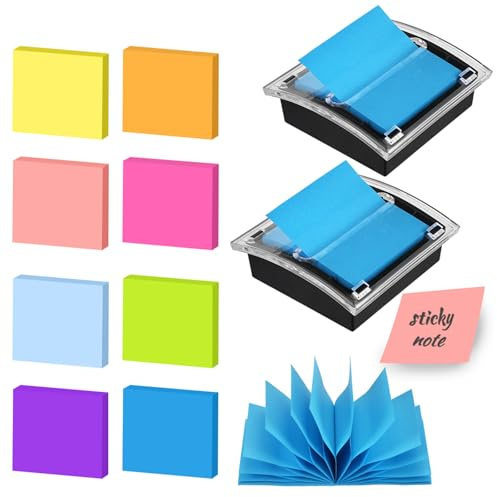 Lot de 2 Post-It Pop-up Notes Dispenser avec 400 Pcs 8 Couleur Z-Notes | Noir Distributeur de Notes, 75 mm x 75 mm Mémo, Accessoire Bureau pour Les Écoles Bureau Maison, Utilisation Facile d'une