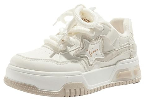 Femmes Marche Baskets Mode Chunky Star Chaussures Mignon Y2K Chaussures pour Tous Les Jours 2905 Doublure en Velours Beige EU 39