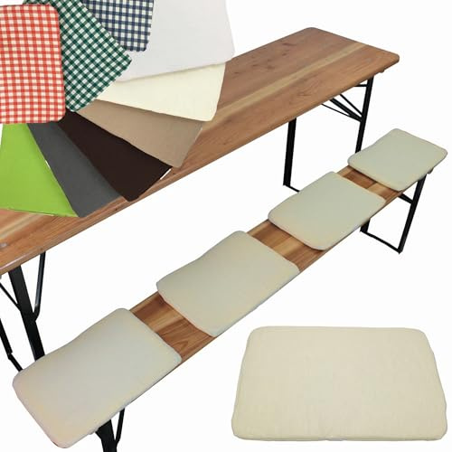 NYVI Bierbank Sitzkissen 36x25 cm NYVIGala 4er Set Ecru - Komfortable Sitzpolster für Bierbänke - Bierbankkissen mit elastischer Klettband Befestigung - Polster Bierzeltgarnitur