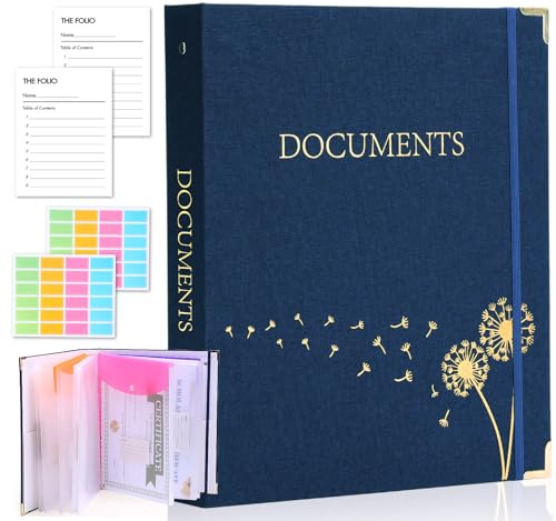 XKDOUS Document Organizer Linen Folio Folders with 9 Pockets, 3-Ring Accordion Storage Binders Expanding File Folder for Important Papers, End of Life Planner Book, in Case If I Die File Folder