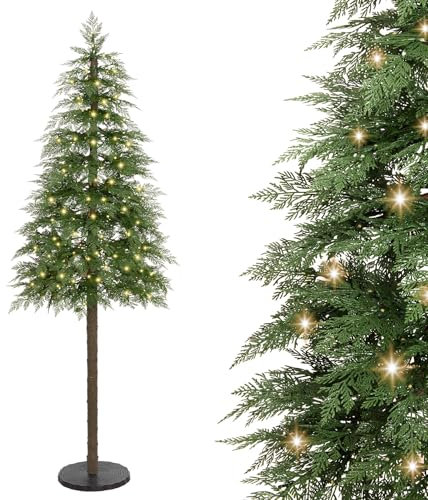 Yorbay 180 cm Künstlicher Weihnachtsbaum mit Beleuchtung Naturgetreuer PE Schmaler LED Christbaum mit Scheibenbasis für Heim Geschäft Weihnachtsdeko