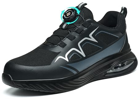 MIEHUIAI Chaussures de Sécurité Hommes Femme Basket de Securite Légère Chaussures de Travail Embout en Acier Antidérapant Respirantes Industrie Protection Sneakers(188 Noir,37EU)