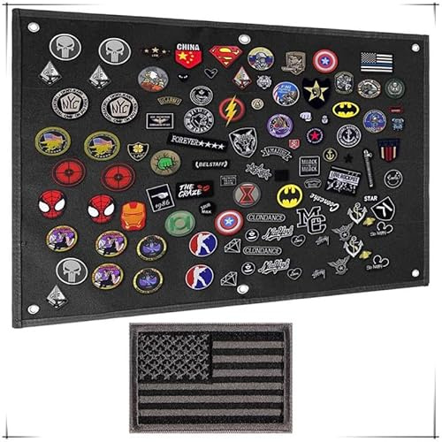 110 x 70 cm, tabla de velcro para parches, para la pared, plegable, alfombrilla de velcro para pared, pizarra táctica, para insignias, sellos, parches, parches, color negro