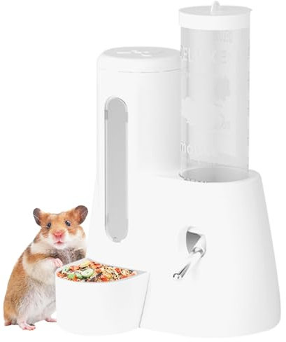 Hamster Drinking Bowl - Automatic Pet Cage Suspended Water Dispenser with Food Container | DripProof Water Feeder with Stand for Small Animals, Chinchillas, Hedgehogs, and Squirrels