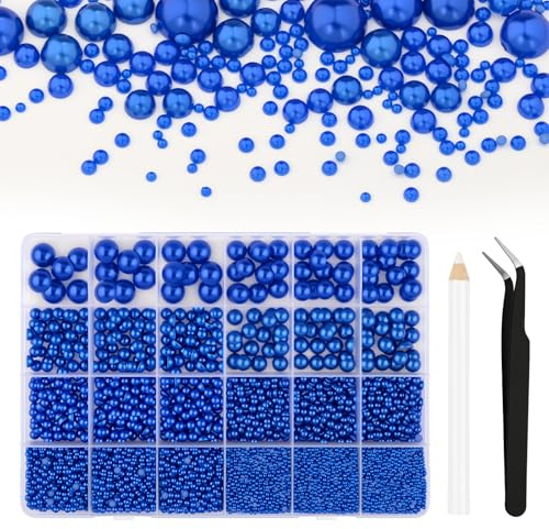 Bouiexye 13000 Stück Blau Perlen mit Flacher Rückseite 2/3/4/5/6/8/10mm Halbrunde Perlen für Heimwerker Bastelarbeiten Nagelkunst Schuhe Handyhüllen Usw