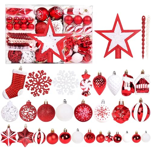 135Pcs Christmas Tree Decorations, Xmas Baubles Set Shiny Xmas Ornaments Shatterproof Hanging Ornaments for Christmas Trees Wreath, Garland