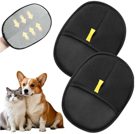 Gant Poil Chat, 2 Pièces Double Face Brosse Poils Animaux, Réutilisable Brosse Anti Poils Animaux pour Lavage DémêLage et Toilettage, Gant Brosse Chat pour Canapé Meubles Tapis Siège Auto