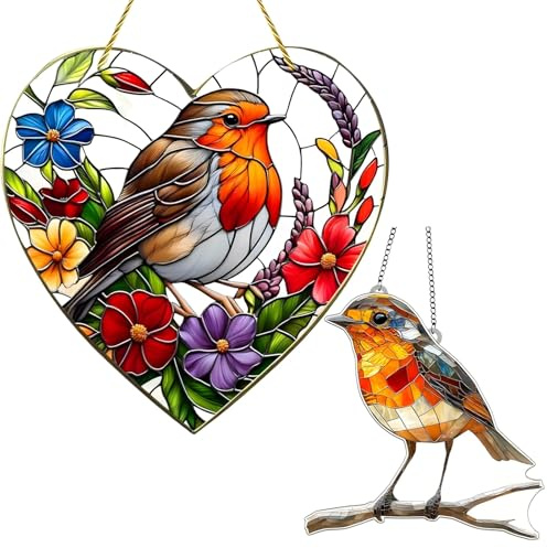Robin Gifts, 2 Pack Hanging Window Ornaments, 20x20cm Acrylic Light Reflectors for Garden & Home Decor, Indoor Outdoor Decorations