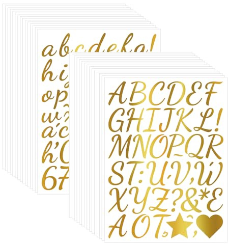 30 Blatt Goldene Buchstaben Aufkleber Set - 1600 Stück 1 Zoll Glitzer Brief Aufkleber, Selbstklebende Folie Buchstaben Zahlen & Symbole für Scrapbookinglettering, Bastelprojekte (Gold)