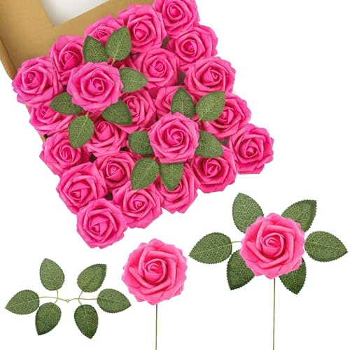 LEUCHTAMOR 50 st konstgjorda rosor blommor het rosa falsk ros äkta beröring skum roshuvuden för bröllop brudbuketter bordsuppsatser blomsterarrangemang fest heminredning