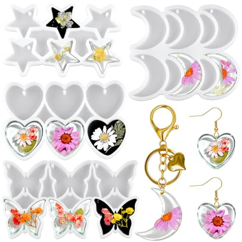 4 Stück Schlüsselanhänger Silikonform Anhänger Schmetterling Herz Mond Stern Schlüsselbund Epoxidharz Formen Silikon Keychain Resin Form Harzform Gießformen Gips Zum Gießen Mit Für Ornamente Hängende