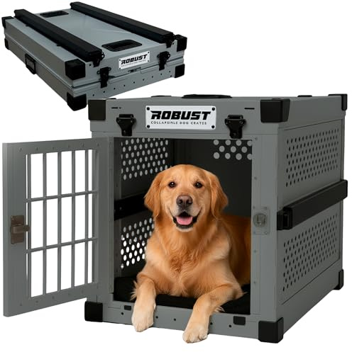 ROBUST Hundetransportbox Auto Faltbar für Alle Hunderassen – Leichte Hundebox aus Aluminium mit Verstärkten Ecken | Tragetasche Hund Kofferraum für Zuhause, Auto, Ausflug und Flugreisen (Gris, XL)