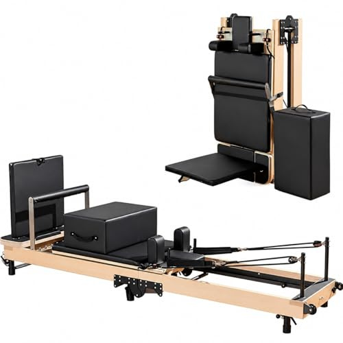 Wunder Pilates Reformer F1 – Professionelles faltbares Pilates-Gerät für Zuhause und Studio, aus schwarzem Ahornholz, mit Federn und komplettem Zubehör