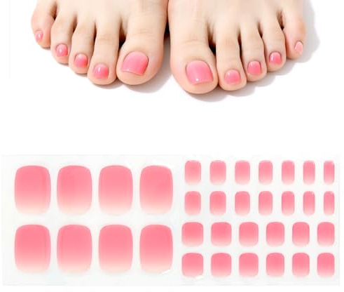 MOTIBACK Künstliche Fußnägel mit Design - 34 Stück Transparent Rosa/Glitzer Dunkelrosa/Rosa-Weiß, Wiederverwendbare Nagelsticker, DIY Pediküre Zubehör Inklusive (A)