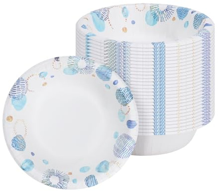 Cherypick Paper Bowls 8 oz/240 ml, 30 Pack Blue Pattern Heavy Duty Bowls | Strong and sturdy for hot or cold foods, microwave safe with leak resistance. Ideal for BBQs, picnics and parties