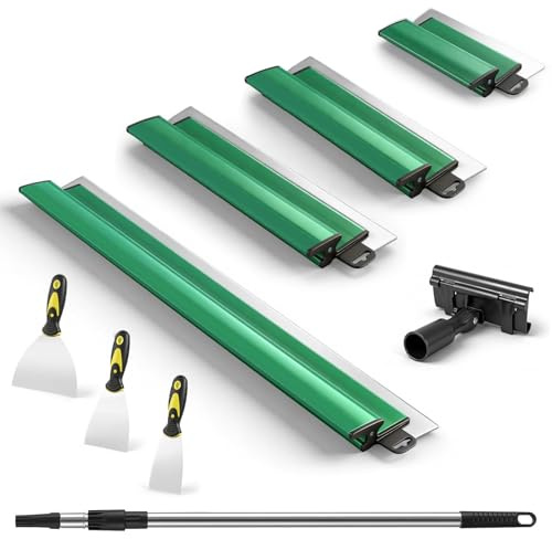 Dibaful Flächenspachtel Set 80cm 60cm 40cm 25cm Spachtel Werkzeug Trockenbau | Glättungsspatel Kit für Profi Spachtelset mit Teleskopstange 84-150cm